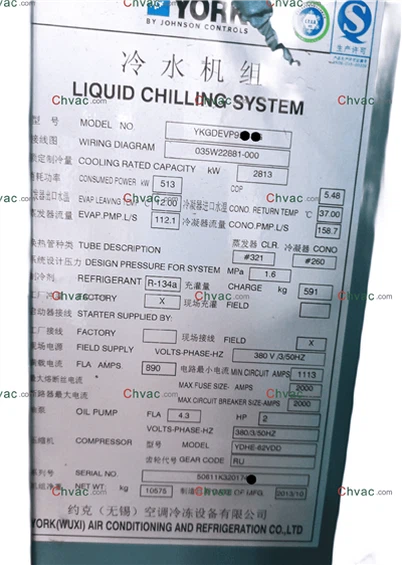 York YK 2813KW Su Soğutmalı Chiller